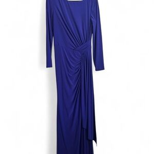 Vince Camuto Cobalt Blue Ruched Wrap Dress Long Sleeve Cocktail Party Dress
